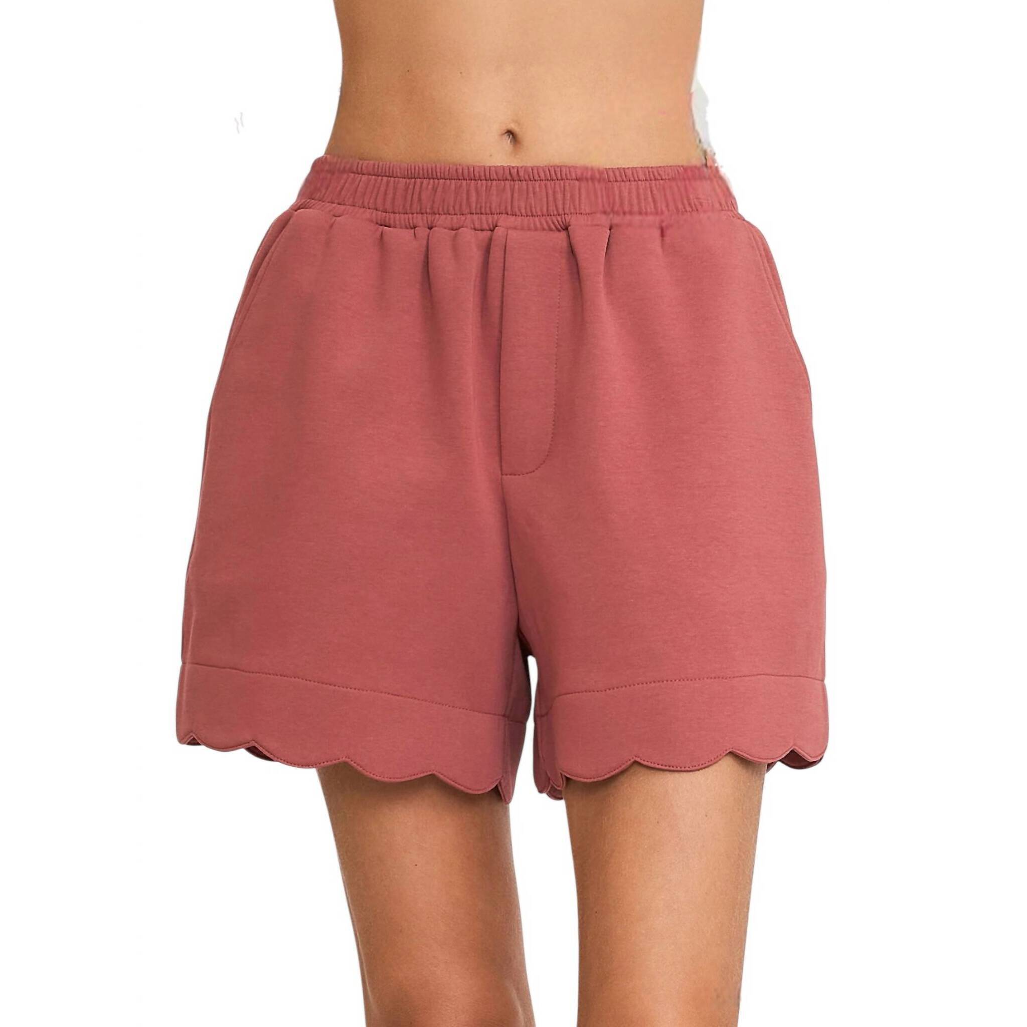 New Umgee Luxeknit Scalloped Shorts In Rosewood